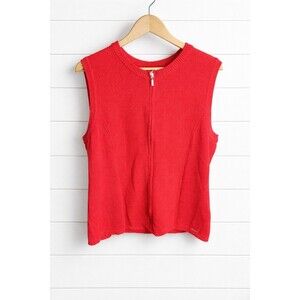 Collection L Cotton Blend  Red Sweater  Zip Up Vest 14